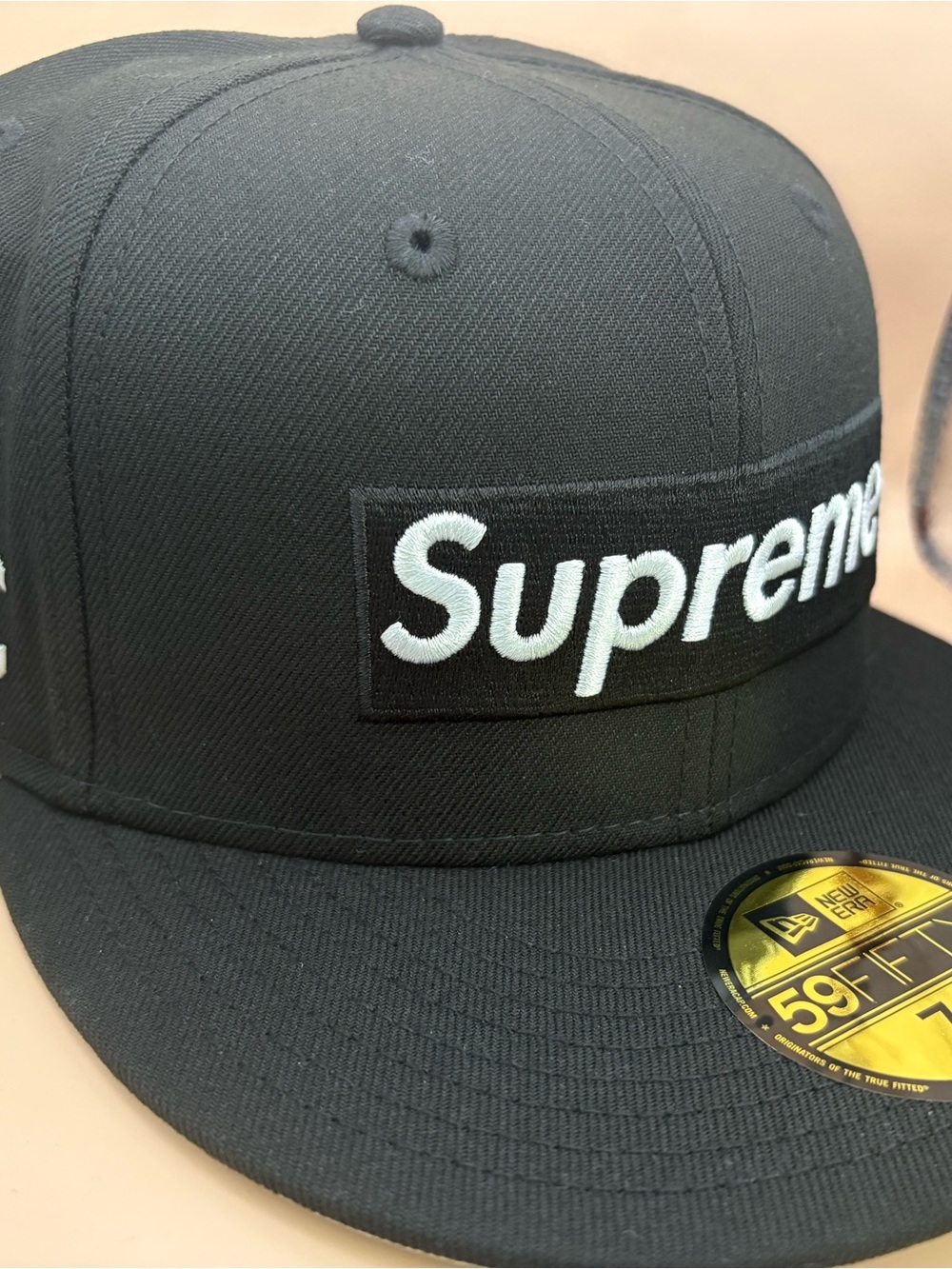 Supreme Black Fitted Cap with White MLB Logo